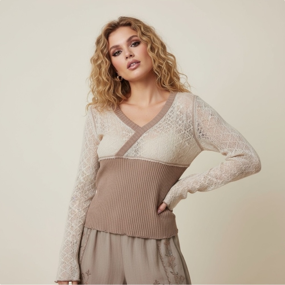 New POL Knit Crochet Raw Hem Overlay Sweater Women’s size Small - Picture 2 of 16